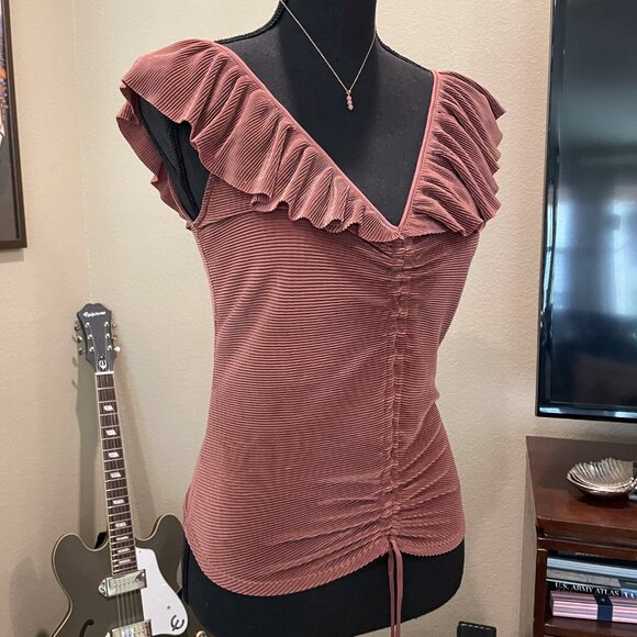 Express Pleated Cinched Flutter sleeve Blouse Rose Gold/Mauve - Picture 4 of 4